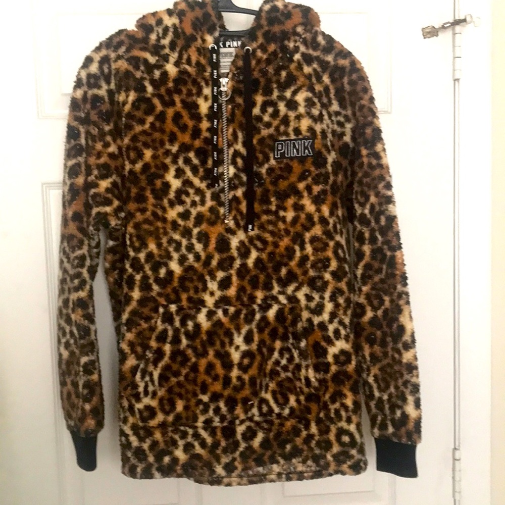 VS PINK Leopard Sherpa Hoodie